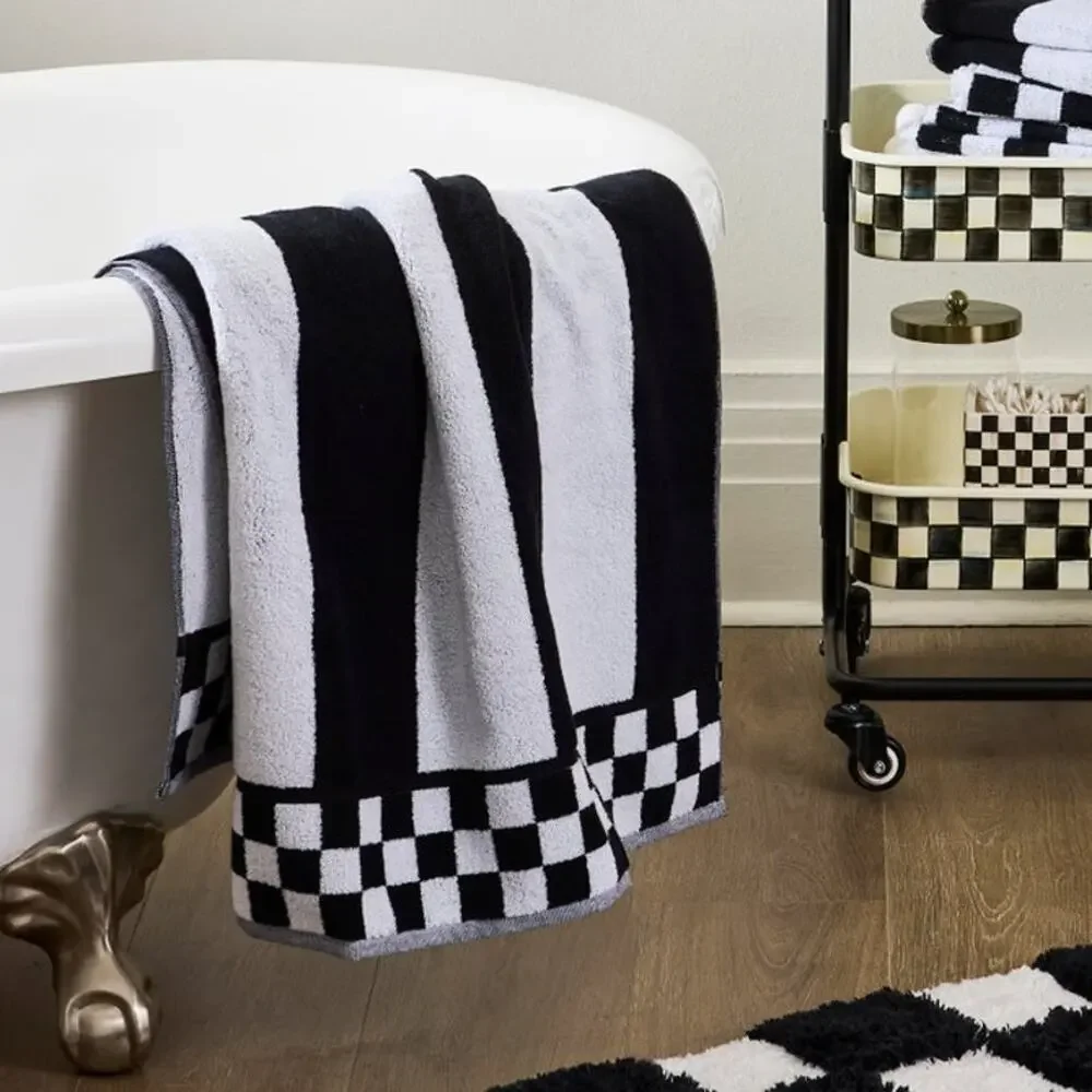 NEW Mackenzie Childs Courtly Striped Bath Towel 28x55 Black & White